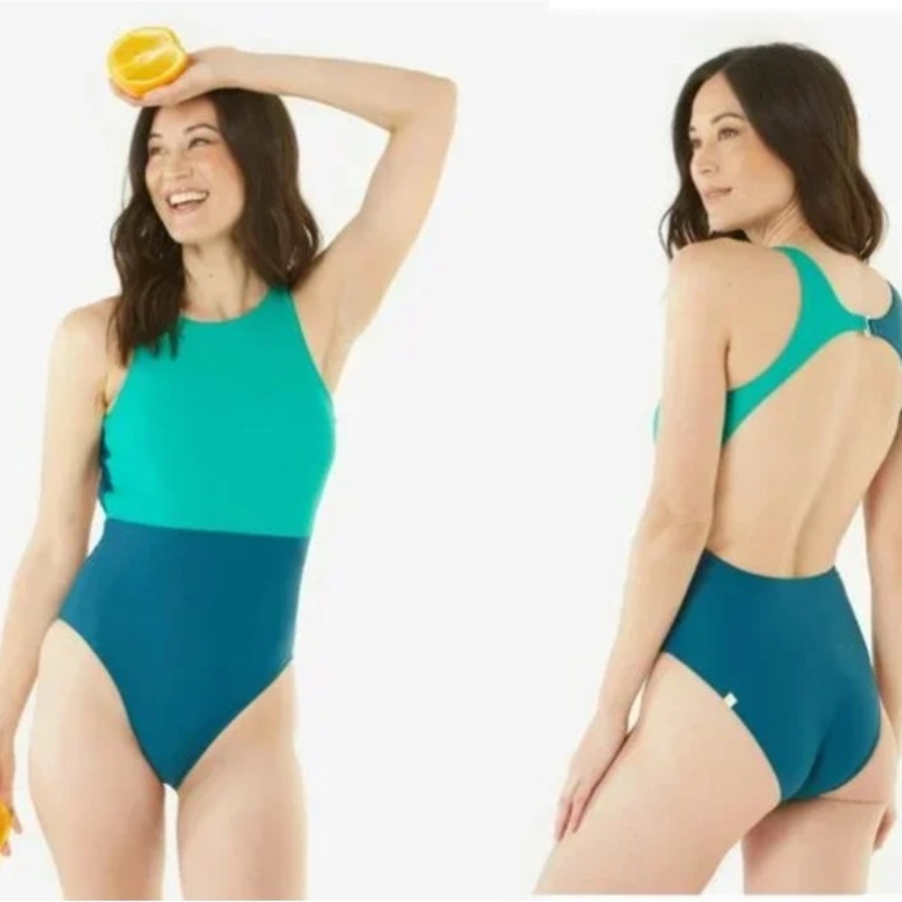 Summersalt Blue Green Colorblock The Cove 1 Piece Swimsuit Size 8 - Picture 1 of 5